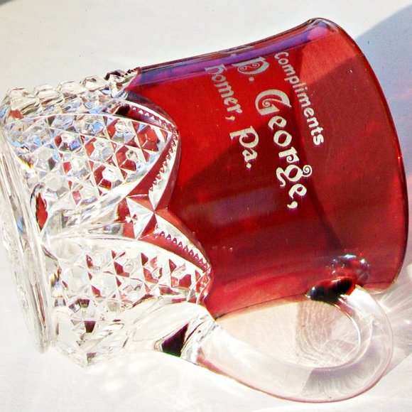 RUBY Flash Pressed Glass EAPG Complimentary Cup J D George Homer PA Silver Print - Picture 5 of 8